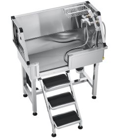 34" Dog Grooming Bath Tub Stainless Steel w Stairs Faucet Left Door